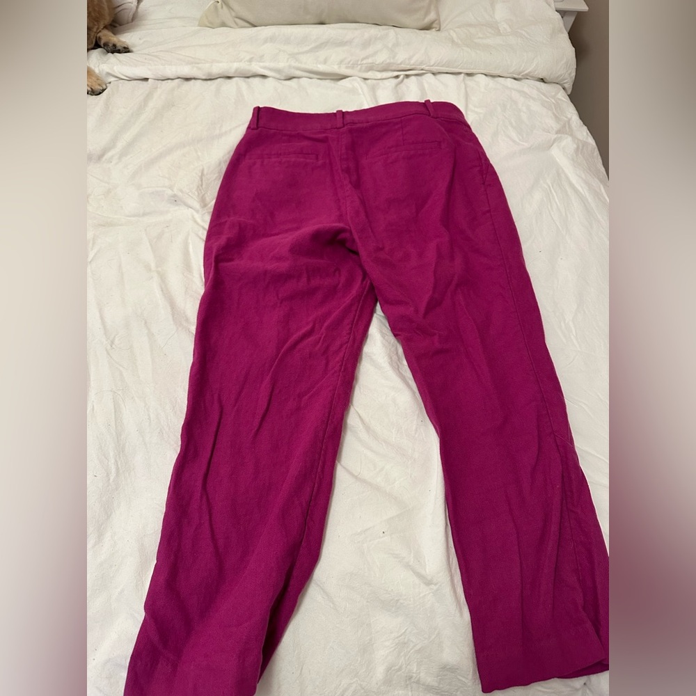 LOFT Petite 6P Riviera Linen Blend Slim Pants in Magenta - Picture 3 of 6